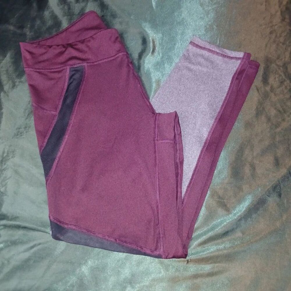 Aeropostale Women's XL Colorblock Mesh Panel Activewear Leggings Burgundy Gray